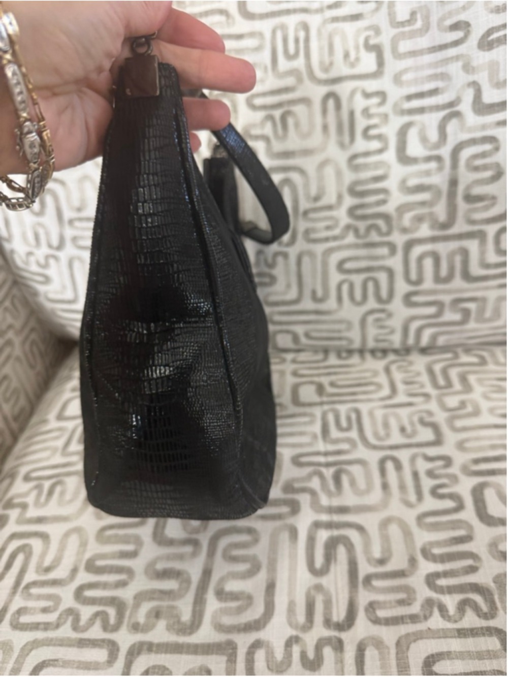 Stuart Weitzman Black Lizard Embossed Shoulder, 90s with no damage noted. Cute - Picture 4 of 13